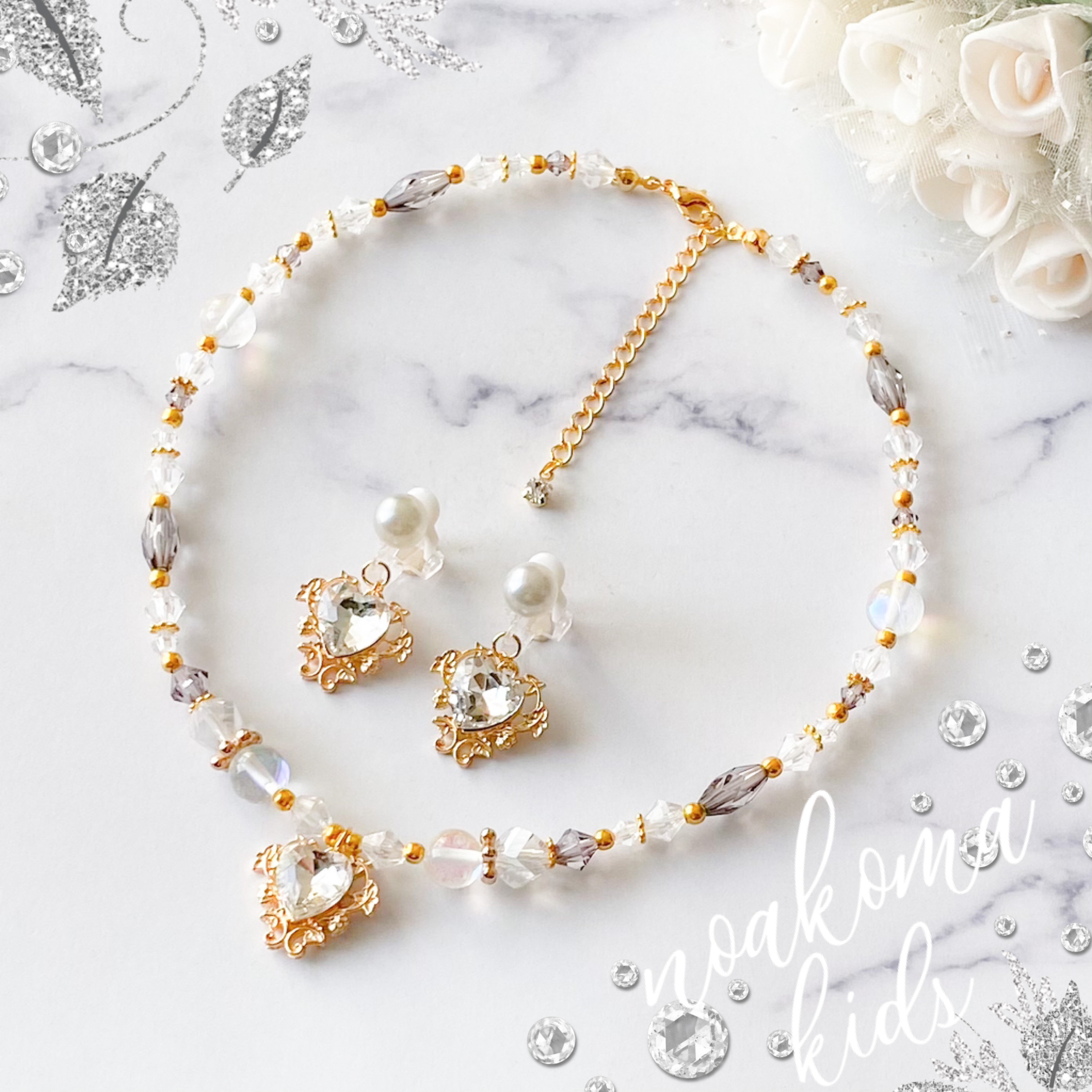 little princess＊glass heart - gray キッズイヤリング +