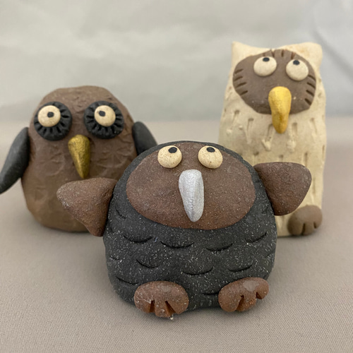 おとぼけフクロウ 3個セット A ふくろう 梟 縁起物 置物 手作り