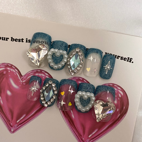 design190】推しカラー フラッシュ ビジュー ネイルチップ ネイル  