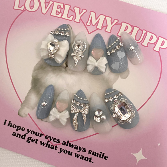 design195】推しカラー リボン ネイルチップ ネイルチップ（つけ爪  