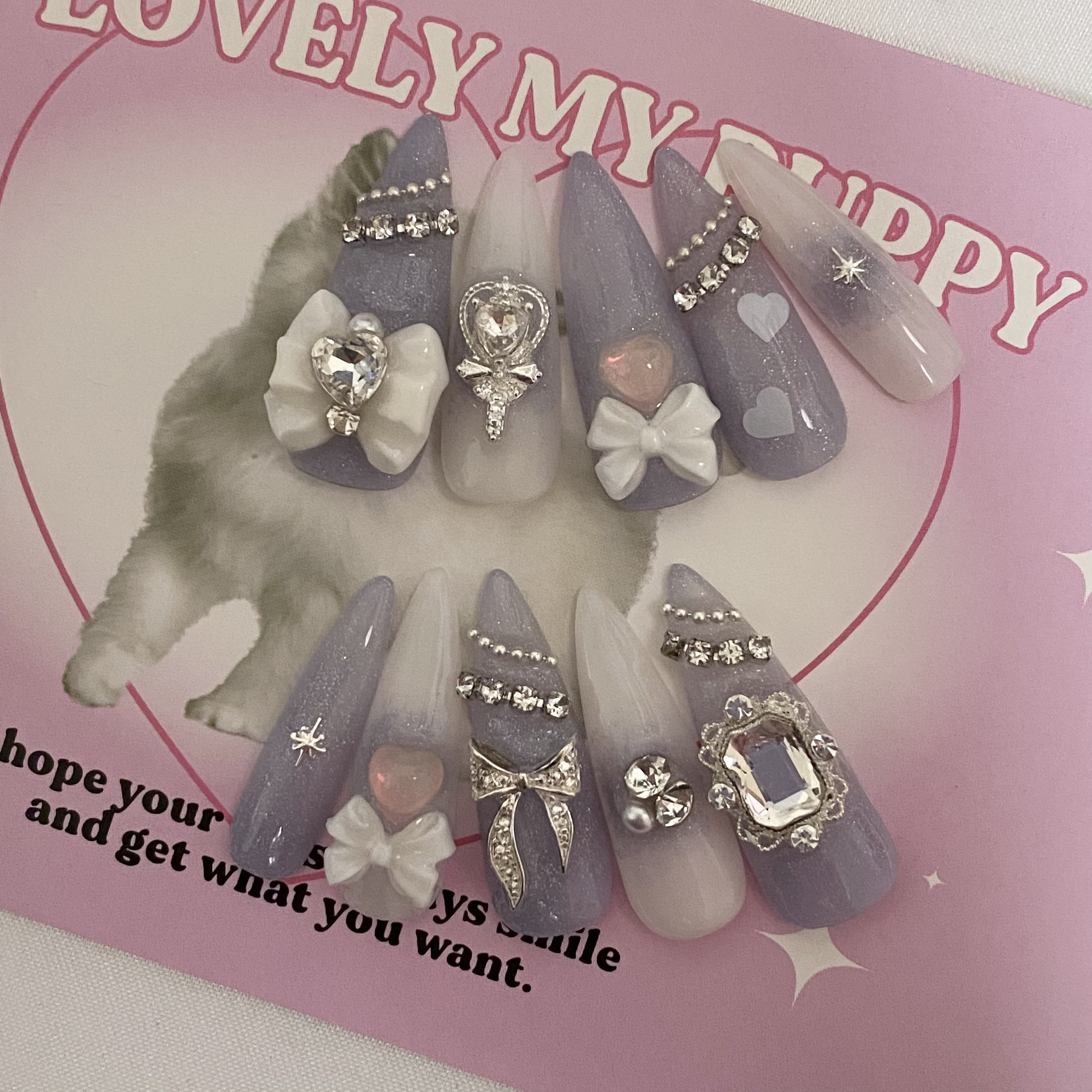 design196】推しカラー リボン ネイルチップ ネイルチップ（つけ爪  