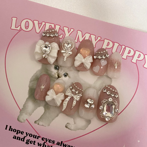 design197】推しカラー リボン ネイルチップ ネイルチップ（つけ爪  