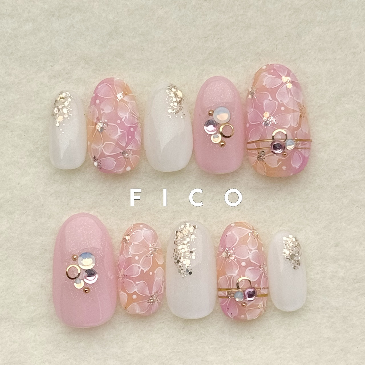 ネイルチップ/花柄ネイル/ブライダルネイル/大人ネイル/FICOネイルチップ/フラワーネイル