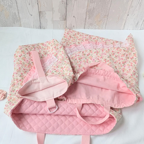 入学3点セット レッスンバッグ 上履き入れ 大きめ 体操着袋 小花と