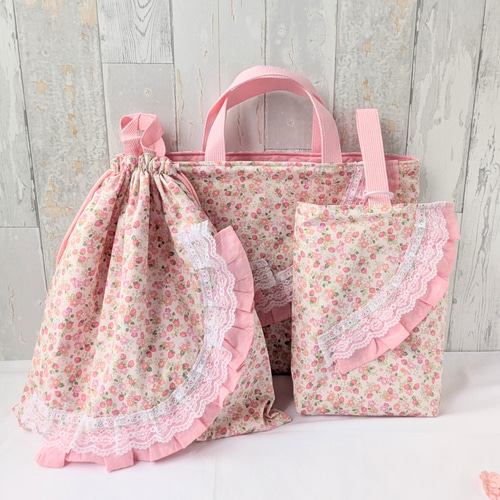 入園入学セット 『いちご』レッスンバッグ 体操着袋 上履き袋 入園入学