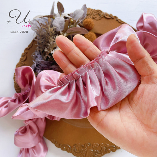 927【サテンフリル55㎜/1m】モーブピンク リボン・テープ ＋Ucraft