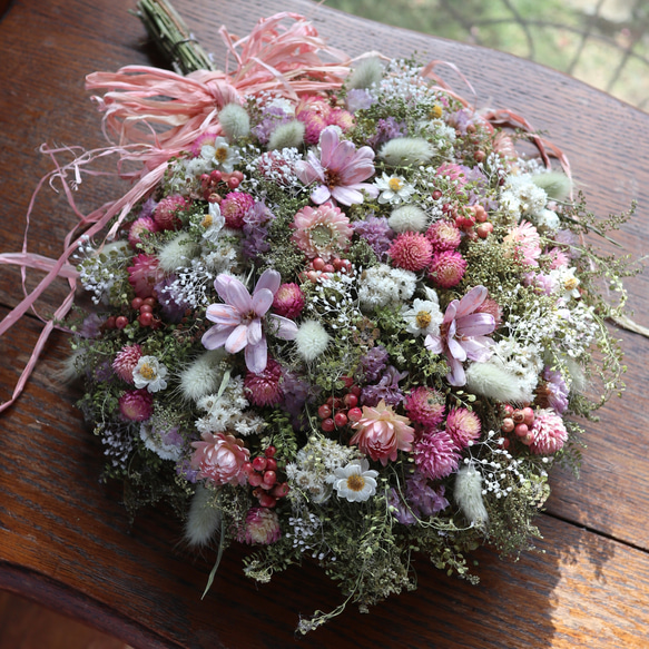 35cm)千日紅とピンクペッパーベリーのお花畑スワッグ/ブーケ/リース  