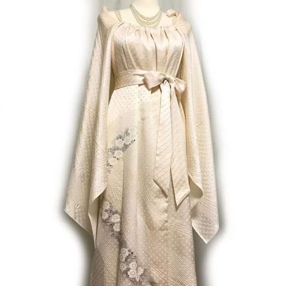 正絹】着物リメイク 総絞りの訪問着ドレス&ショールのセット／キャミ  