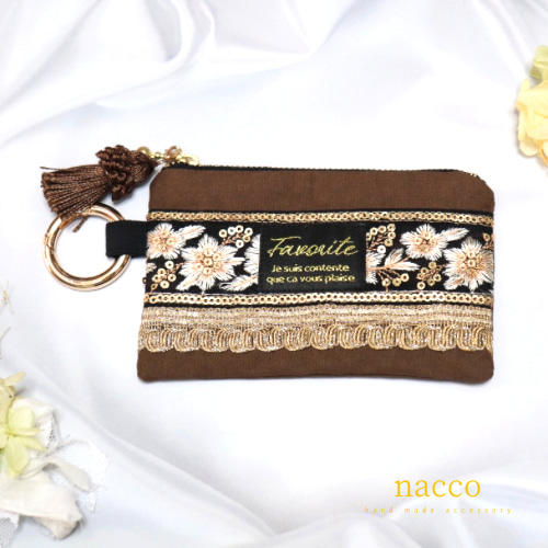 インド刺繍リボン　フラットポーチ　専用ページ インド／刺繍リボン】＊フラットポーチ＊ カラビナ付き