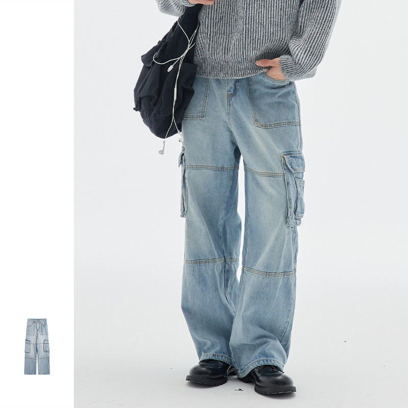 ★人気商品★メンズジーンズのゆったりとした大きなポケットのワイドパンツ W449