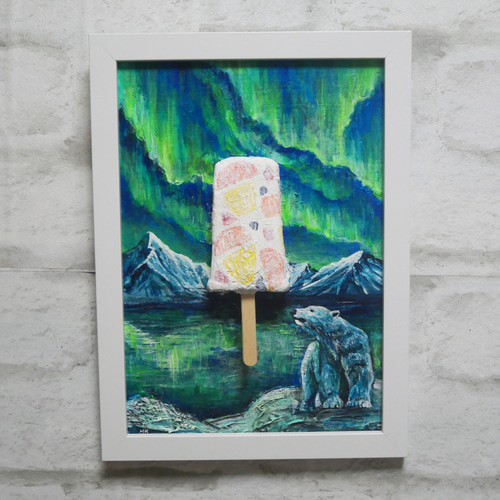 油絵 油彩 油彩画 絵 絵画【解けない白くまアイスキャンディー】 絵画