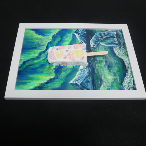 油絵 油彩 油彩画 絵 絵画【解けない白くまアイスキャンディー】 絵画