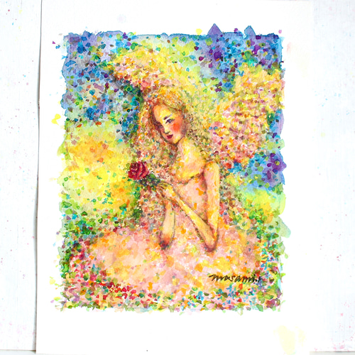 「祈りの天使」 水彩画 原画 祈りの天使」水彩画 原画