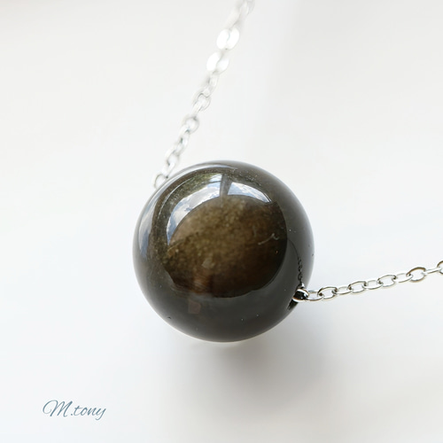 黒曜石 まんまる一粒 古代を親しむ天然ガラス プラチナカラー 大粒