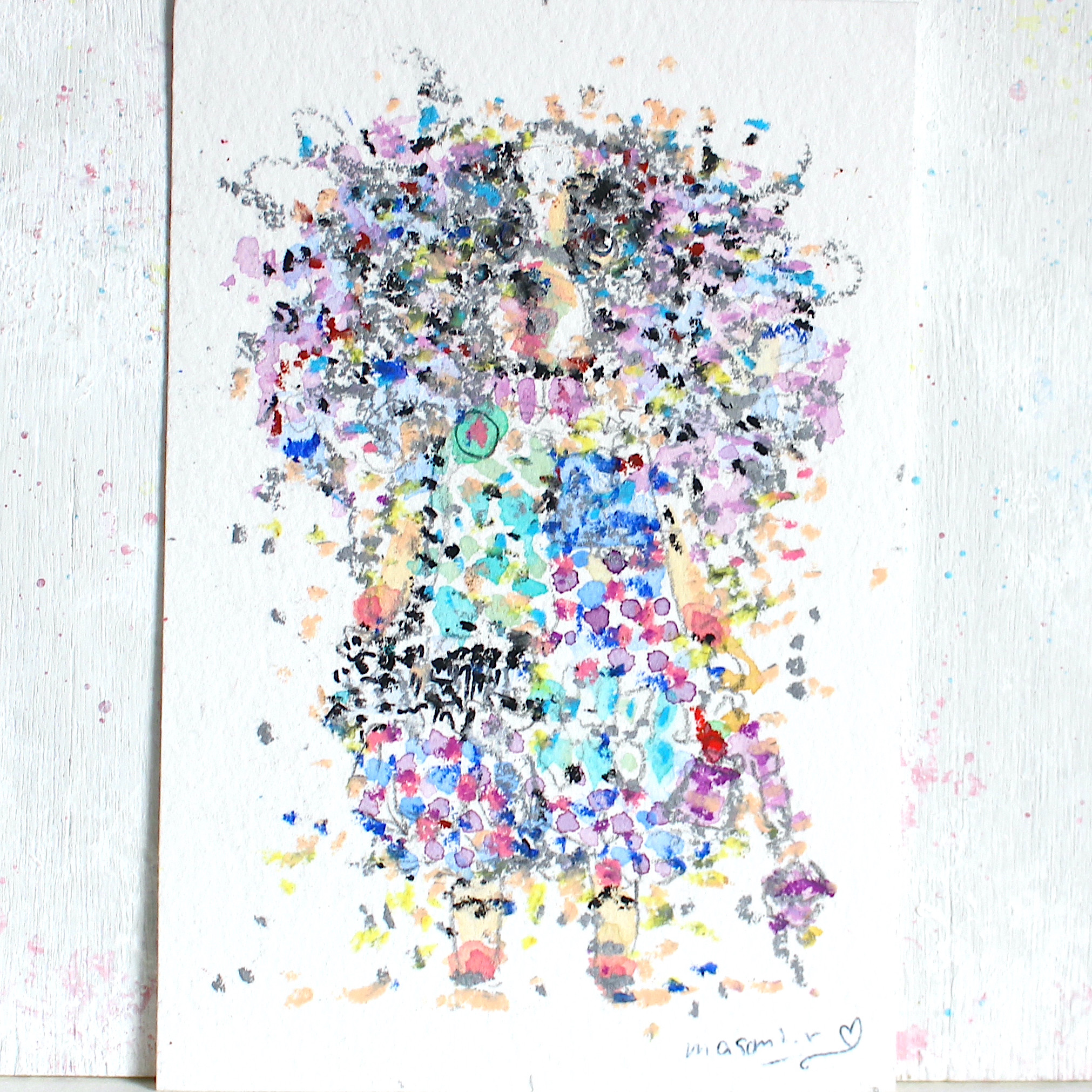 イングリッシュコッカースパニエル（ブルーローン）のミニぬいぐるみ 水彩画イラスト 原画 はがきサイズ