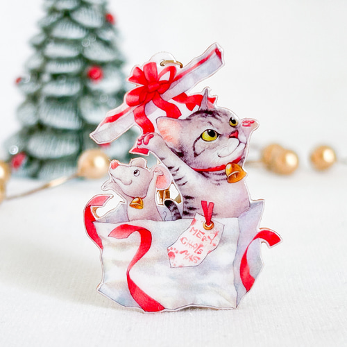 みんなで楽しいメリークリスマスにゃ！猫ブローチorチャームの2つ