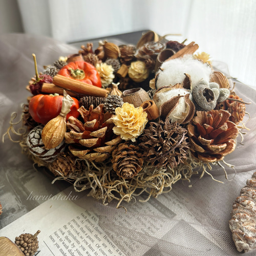 自然の恵を丁寧に繋いだたっぷり木の実とドライフラワーの冬の  
