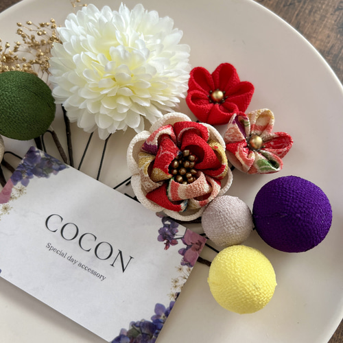 レトロ可愛い♡七五三 成人式におすすめ！髪飾りセット ≪レッド