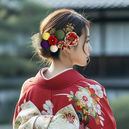 レトロ可愛い♡七五三 成人式におすすめ！髪飾りセット ≪レッド