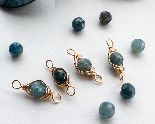 4個＊ 天然石 パーツ インディゴライト トルマリン ワイヤーラッピング