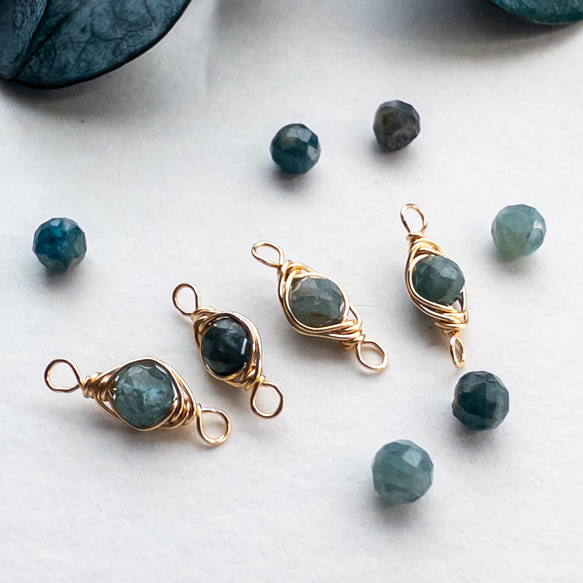 天然石　スフェーン＆ブルートルマリン　ワイヤーラッピング　リング　15号 天然石 スフェーン＆ブルートルマリン ワイヤーラッピング リング 15号