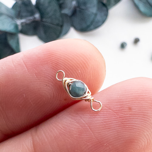 4個＊ 天然石 パーツ インディゴライト トルマリン ワイヤーラッピング