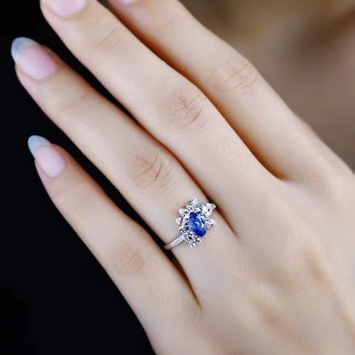 K18WG天然 サファイアダイヤモンドリング