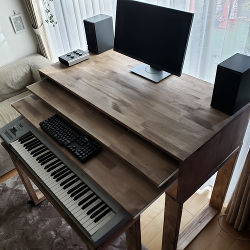 DTMデスク 140✕60 2段テーブル シンセサイザー DAW ダイニング