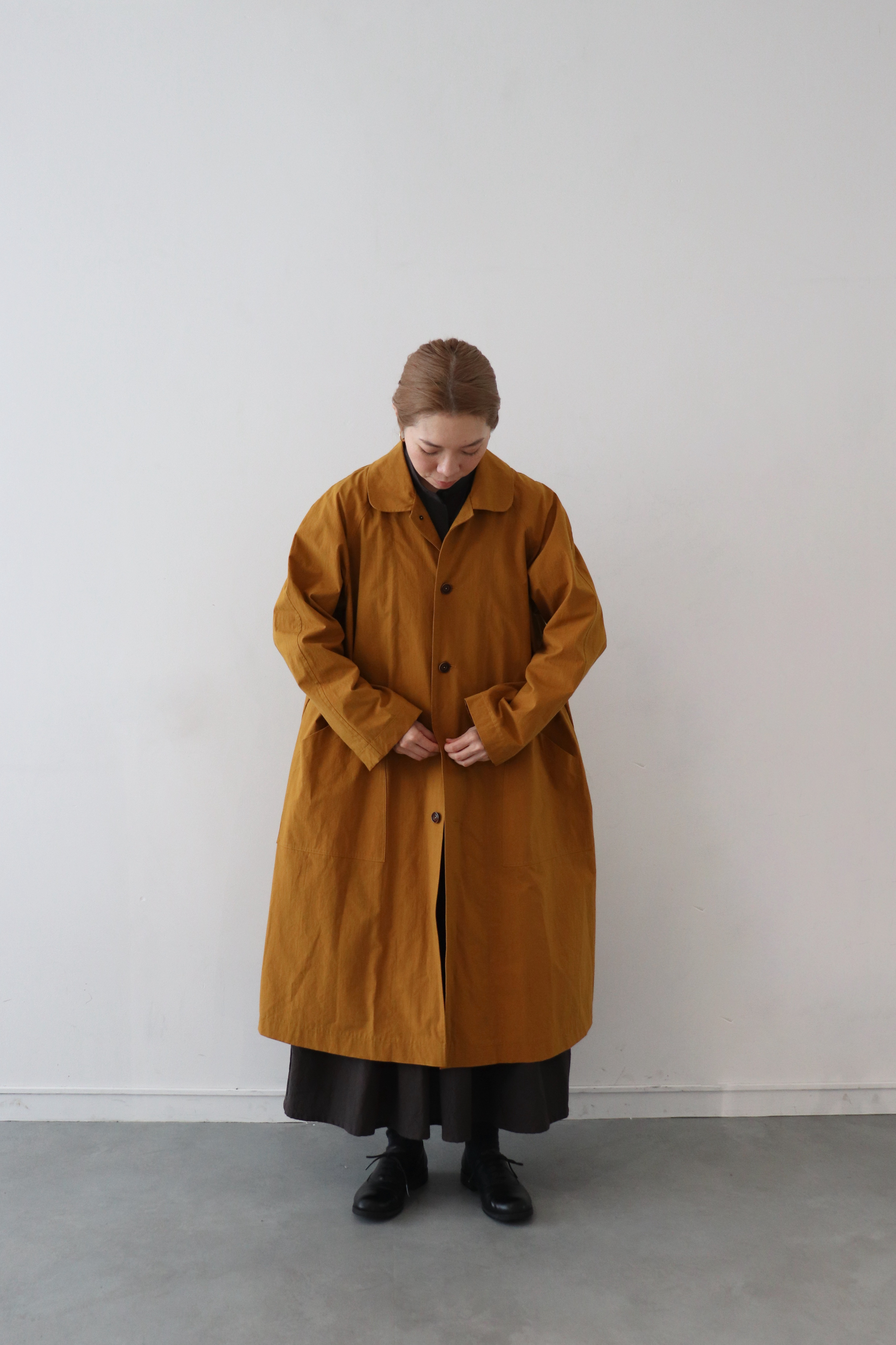 コート 裏地無し  馬布ヴィンテージ加工　オーカー