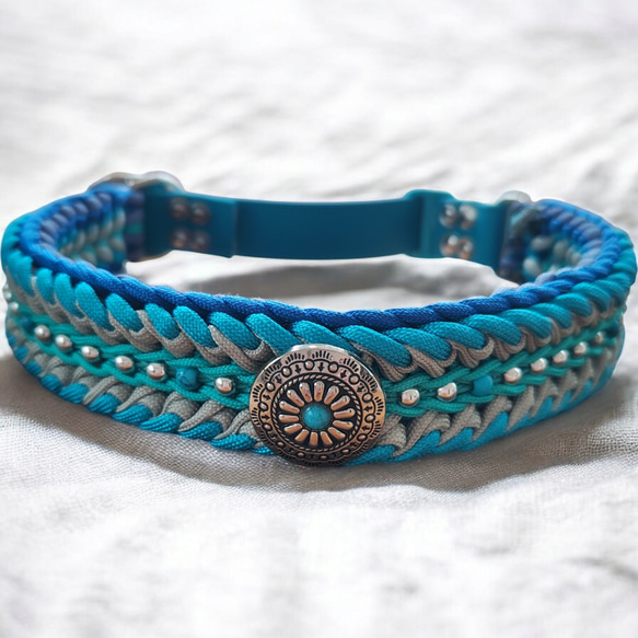 オーダー制作】パラコード首輪 ターコイズブレスレッドデザイン 35cm