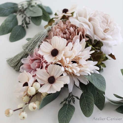 お正月飾り しめ縄 2WAY スワッグ＜ローズ アンティークホワイト