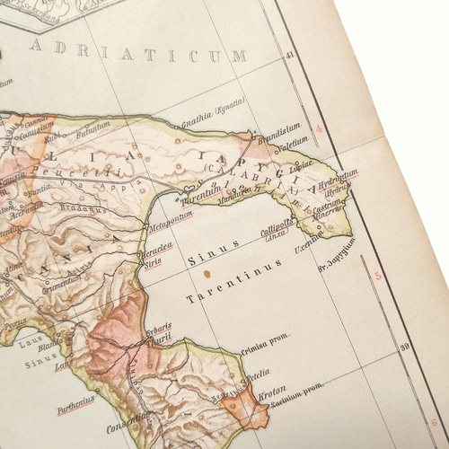 ラテン語で書かれたイタリア 古地図 木製フレーム ローマ&古代イタリア アンティークマップ 古地図 ヴィンテージ