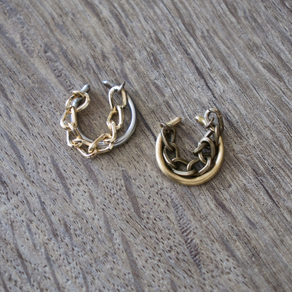 “basic+”耳環套裝，配黃銅和不銹鋼鏈 第6張的照片