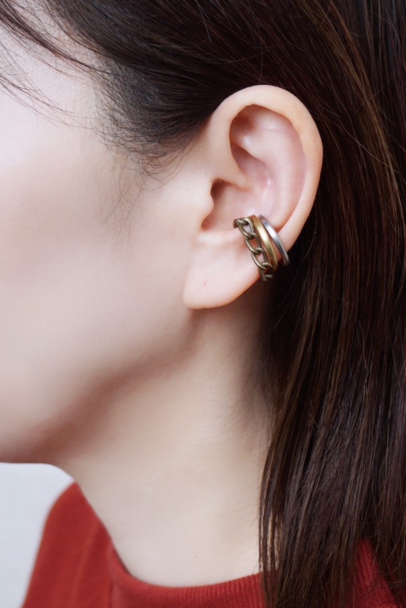 “basic+”耳環套裝，配黃銅和不銹鋼鏈 第3張的照片