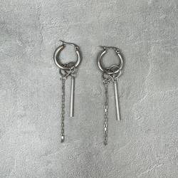 【パーツ取り外し可能】スタイリッシュなシルバーハートとシルバーフープのピアス　サージカルステンレス　かっこいい　モード 7枚目の画像