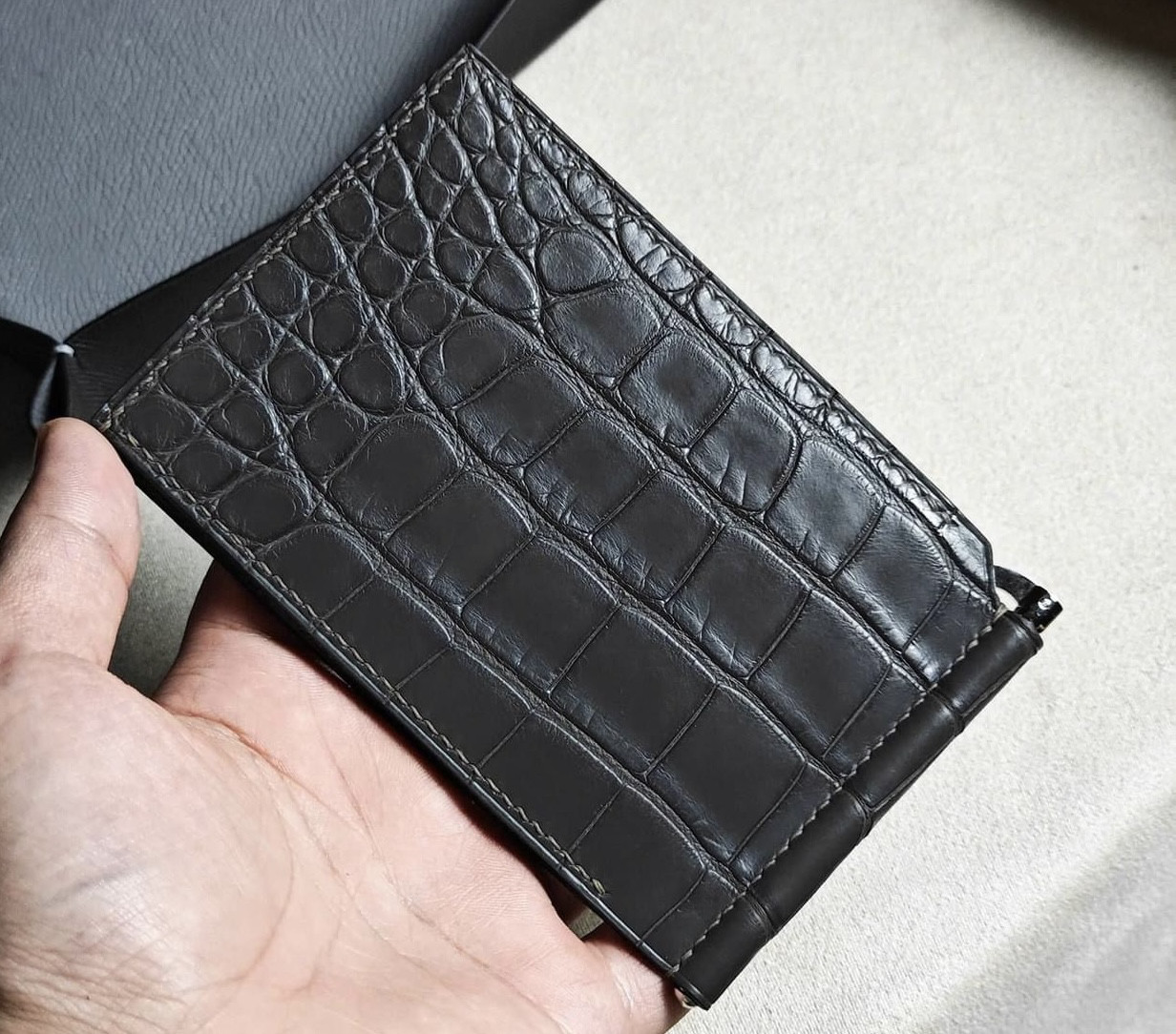 高級ワニ革のマネークリップ手縫いマネークリップ