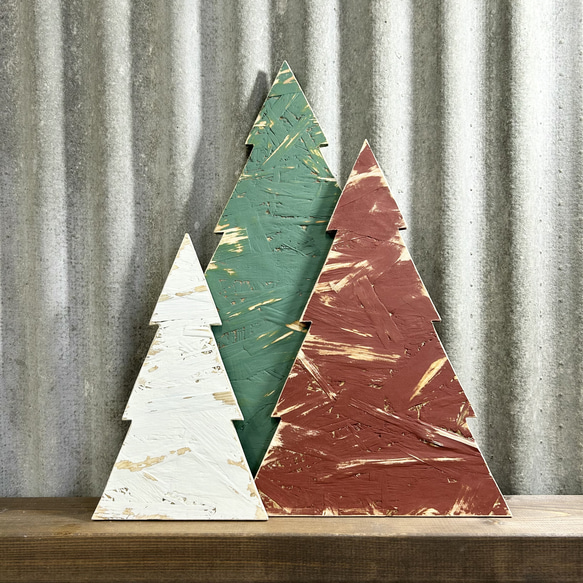 木製 クリスマスツリー スリム 40cm 立てかけ ヴィンテージ