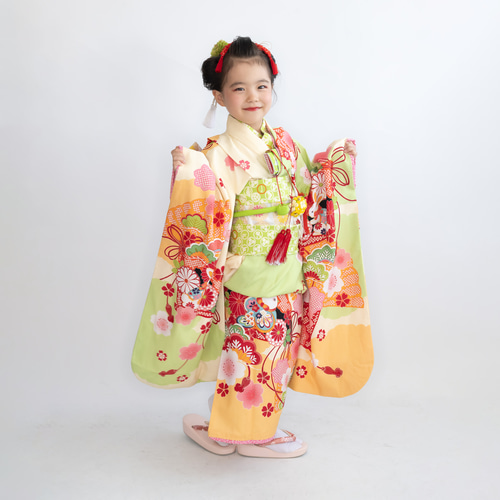 七五三7歳/ハーフ成人式髪飾り緑E】鹿の子（かのこ）ちんころ赤