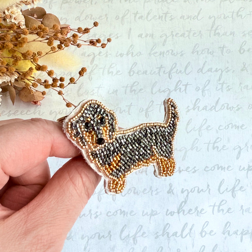 2way】ビーズ刺繍のうちの子ブローチ、バッグチャーム・ミニチュア