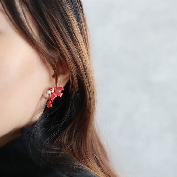 <カラーが選べる>おりぼんピアス/イヤリング 2枚目の画像