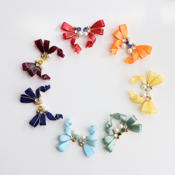 <カラーが選べる>おりぼんピアス/イヤリング 1枚目の画像