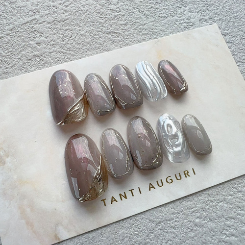 宇宙 まだら ネイルチップ メタリック シルバー ダークグレー コスモ