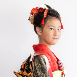 七五三7歳髪飾り白/赤A】かのこ/ちんころ/日本髪ヘアアレンジ/四つ身