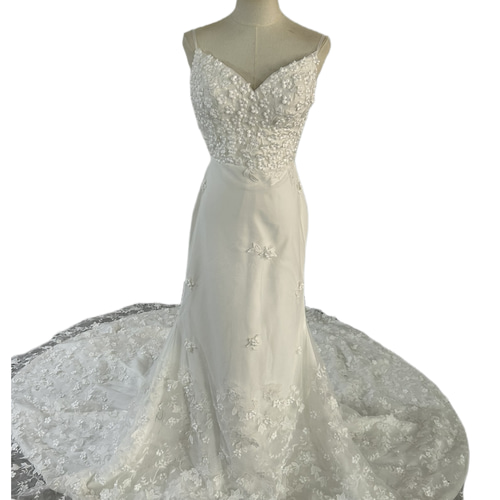 ウエディングドレス キャミソール バックレス ファスナー リーフ刺繍  