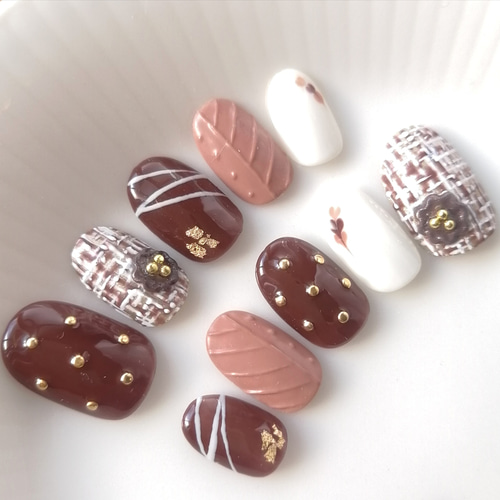 完成品】バレンタインネイルチップ チョコレートネイル ブラウン