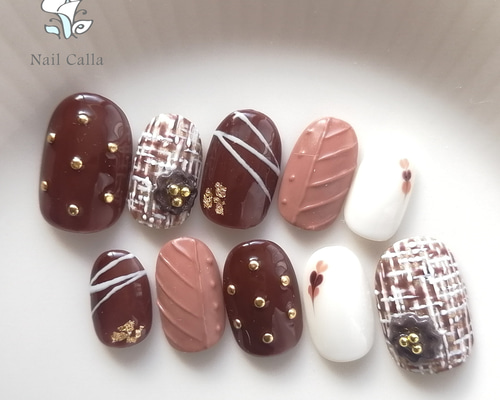 完成品】バレンタインネイルチップ チョコレートネイル ブラウン