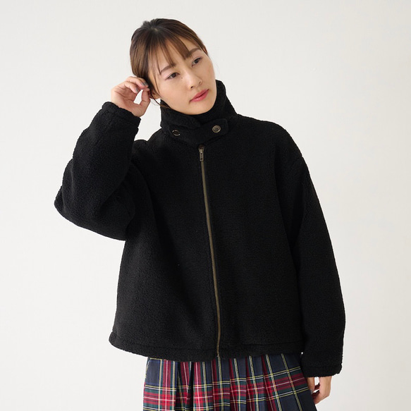 ﾓﾘﾉｶﾞｯｺｳ ハイネック ボアジャケット (ボアブラック)｜mg-bj01-bk 4枚目の画像