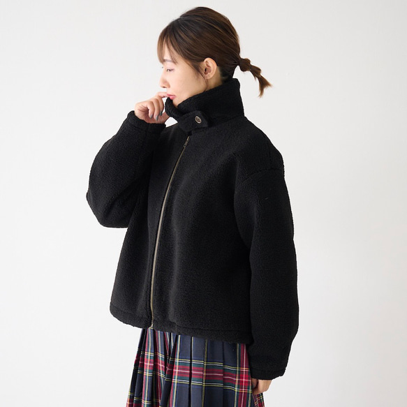 ﾓﾘﾉｶﾞｯｺｳ ハイネック ボアジャケット (ボアブラック)｜mg-bj01-bk 1枚目の画像