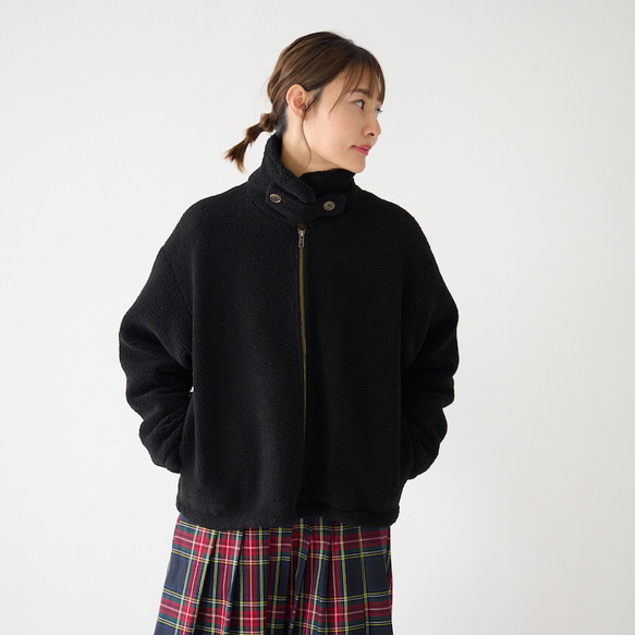 ﾓﾘﾉｶﾞｯｺｳ ハイネック ボアジャケット (ボアブラック)｜mg-bj01-bk 14枚目の画像