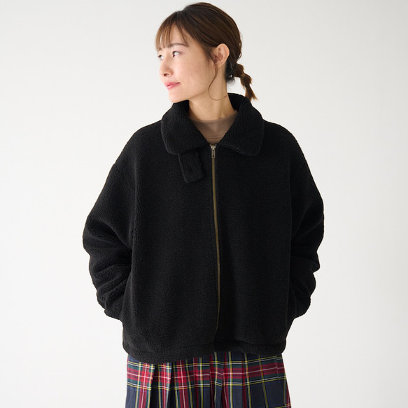 ﾓﾘﾉｶﾞｯｺｳ ハイネック ボアジャケット (ボアブラック)｜mg-bj01-bk 2枚目の画像